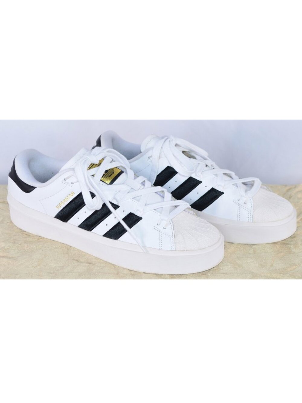 Adidas Originals Superstar Bonega Platform Sneakers White/Black/Gold Size 7 1/2